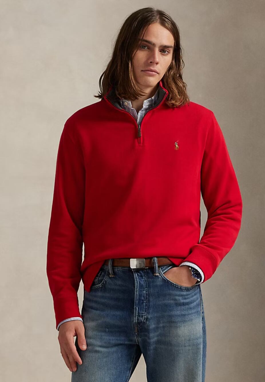 Mens Polo Ralph Lauren Estate Rib Quarter Zip Sweater Red XL Cotton Pony